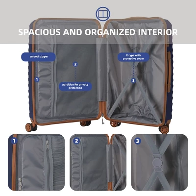 FURNIinspire Bag And Luggage Sets 3 Piece Textured Travel Luggage, Hard Suitcase Set With Wheels, Scratch-Resistant, Navy Blue, 21.46"*12.01"*30.51" 3 FURNIinspire Bag And Luggage Sets 3 Piece Textured Travel Luggage, Hard Suitcase Set With Wheels, Scratch-Resistant, Navy Blue, 21.46"*12.01"*30.51"