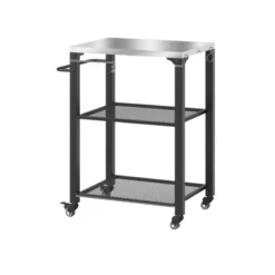 FURNIinspire Outdoor Grills, Griddles And Smokers Functional Outdoor Kitchen Station With Locking Wheels, Storage Shelves, Black, 37.4"*27.6"*19.7" -Outdoor Kitchen & Living GUEST 03cce79f a753 45c3 9125 676e3bcf7f1b