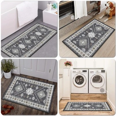 FURNIinspire Floor Mats 2 Piece Farmhouse Kitchen Rug Washable Area Rugs Non Skid Bohemian Mat For Hallway Entryway, Grey, 60"*20" 5 FURNIinspire Floor Mats 2 Piece Farmhouse Kitchen Rug Washable Area Rugs Non Skid Bohemian Mat For Hallway Entryway, Grey, 60"*20" - Image 3