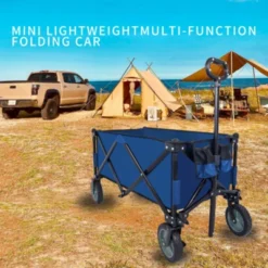 FURNIinspire Outdoor Serving Carts Utility Collapsible Folding Wagon Cart Heavy Duty Foldable Beach Wagon For Camping, Blue, 34.65"*17.71"*35.23" -Outdoor Kitchen & Living GUEST 054cd825 8de8 46b1 acdf 339849b10e34