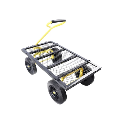 FURNIinspire Wheelbarrows And Lawn Carts Tools Cart Wagon Cart, Garden Cart Trucks With Solid Wheels And Yellow Handle, Black, 37“*19"*40" 6 FURNIinspire Wheelbarrows And Lawn Carts Tools Cart Wagon Cart, Garden Cart Trucks With Solid Wheels And Yellow Handle, Black, 37“*19"*40" - Image 4