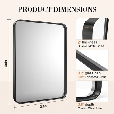 FURNIinspire Bathroom Vanity Mirrors Wall Mirror With Aluminum Alloy Framed, Rectangle Bathroom Mirror Vanity Mirror, Tempered Glass, Black, 30"*40" 4 FURNIinspire Bathroom Vanity Mirrors Wall Mirror With Aluminum Alloy Framed, Rectangle Bathroom Mirror Vanity Mirror, Tempered Glass, Black, 30"*40" - Image 2