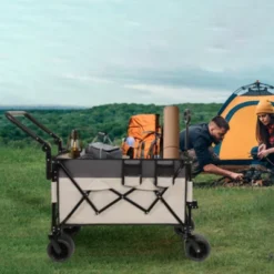 FURNIinspire Outdoor Serving Carts Multi Functional Push Pull Folding Wagon Cart With Rotating Handle All-Terrain Wheele, Gray, 48.43"*22.83"*43.7" -Outdoor Kitchen & Living GUEST 07332430 d5c1 4256 8962 98430b2e12ac