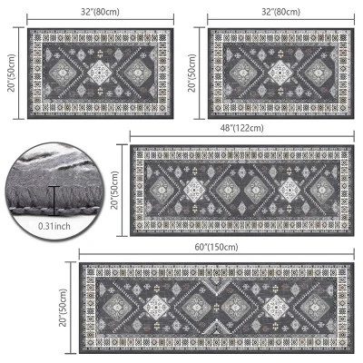 FURNIinspire Floor Mats 4 Piece Farmhouse Kitchen Rug Washable Area Rugs Non Skid Bohemian Mat For Hallway Entryway, Grey, 60"*20" 4 FURNIinspire Floor Mats 4 Piece Farmhouse Kitchen Rug Washable Area Rugs Non Skid Bohemian Mat For Hallway Entryway, Grey, 60"*20" - Image 2