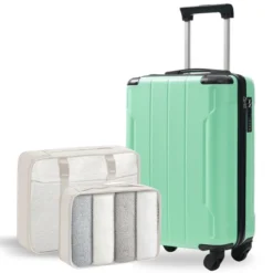 FURNIinspire Bag And Luggage Sets 20 Inch Luggage Set, Lightweight Checked Suitcase With 2 Mesh Bag Travel, Creamy Green, 8.3"*13.6"*21.5" -Outdoor Kitchen & Living GUEST 08b669fb 886e 419a be80 9da5aa5ba6c8