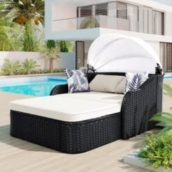 FURNIinspire Patio Chaise Lounges Outdoor Sunbed With Adjustable Canopy, Patio Chaise Lounge, Black Wicker Daybed And Beige Cushion, 79.9“*52.4"*49.6" 9 FURNIinspire Patio Chaise Lounges Outdoor Sunbed With Adjustable Canopy, Patio Chaise Lounge, Black Wicker Daybed And Beige Cushion, 79.9“*52.4"*49.6" -Outdoor Kitchen & Living GUEST 0b703d88 16d6 486f a8c0 b219d8dfe379