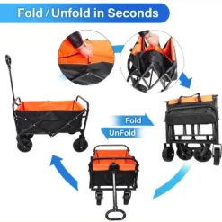 FURNIinspire Wheelbarrows And Lawn Carts Outdoor Mini Folding Wagon Garden Shopping Beach Cart, Lawn Cart With Handle, Black And Orange, 30“*15"*36" -Outdoor Kitchen & Living GUEST 0bd9d889 3163 499a 925e 569eb6d31ad4