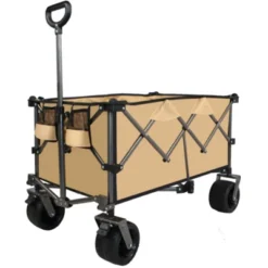 FURNIinspire Outdoor Serving Carts Heavy Duty Foldable Utility Wagon Terrain Quiet Wheels For Camping Gardening Picnic, Brown, 38.58"*24.02"*39.17" -Outdoor Kitchen & Living GUEST 0c253ef7 89b8 4b74 ad65 8c06d965ae18