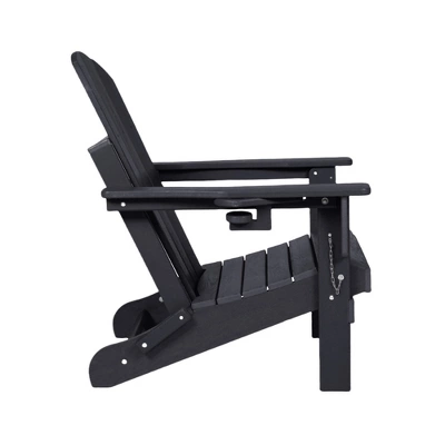 FURNIinspire Patio Accent Chairs Folding Adirondack Chair, Outdoor Adirondack Chair With Cup Holder, Wood Texture Folding Chair, Black, 32"*29"*36" 5 FURNIinspire Patio Accent Chairs Folding Adirondack Chair, Outdoor Adirondack Chair With Cup Holder, Wood Texture Folding Chair, Black, 32"*29"*36" - Image 3