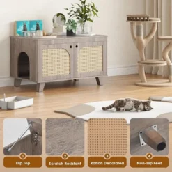 FURNIinspire Pet Crates And Houses, Hidden Cat Crates With Storage Removable Scratcher, Modern Pet Crates For Home, Gray, 31.5"*19.7"*19.7" -Outdoor Kitchen & Living GUEST 0c7d9ae3 dba9 40a0 9459 dda8d20c8222