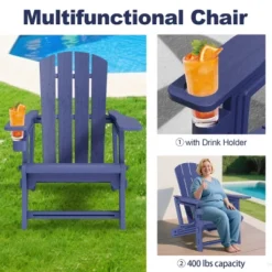 FURNIinspire Patio Accent Chairs Outdoor Folding Chairs Adirondack Chair, Portable Chair With Handles For Backyard, Navy Blue, 31.4"*29.6"*36.4" -Outdoor Kitchen & Living GUEST 0cfeb7e2 0bb8 4bff b290 e1d473a15808