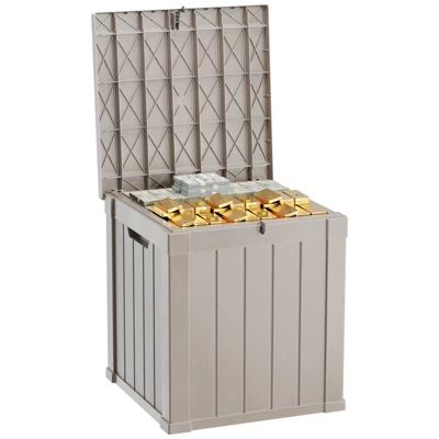 FURNIinspire Deck Boxes 50 Gallon Deck Box, Outdoor And Indoor Storage Container, Waterproof Resin Storage Bin, Storage Box, Light Brown, 22“*22”*24“ 7 FURNIinspire Deck Boxes 50 Gallon Deck Box, Outdoor And Indoor Storage Container, Waterproof Resin Storage Bin, Storage Box, Light Brown, 22“*22”*24“ - Image 5