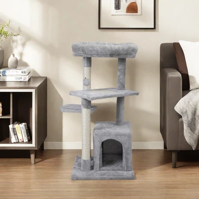 FURNIinspire Pet Tower Double Level Cat Tree Stand, Pet Tower Pet Furniture Kittens Activity Tower, Kitty Pet Play House, Gray, 15.7"*15.7"*31.4" 5 FURNIinspire Pet Tower Double Level Cat Tree Stand, Pet Tower Pet Furniture Kittens Activity Tower, Kitty Pet Play House, Gray, 15.7"*15.7"*31.4" - Image 3