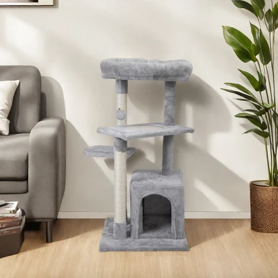 FURNIinspire Pet Tower Double Level Cat Tree Stand, Pet Tower Pet Furniture Kittens Activity Tower, Kitty Pet Play House, Gray, 15.7"*15.7"*31.4" 7 FURNIinspire Pet Tower Double Level Cat Tree Stand, Pet Tower Pet Furniture Kittens Activity Tower, Kitty Pet Play House, Gray, 15.7"*15.7"*31.4" - Image 5