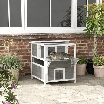 FURNIinspire Pet Crates And Houses Cat House, Double-Layer, Removable Pet House With Sloping Roof, Waterproof Kitty House, Gray, 34.3"*25.2"*29.9" 3 FURNIinspire Pet Crates And Houses Cat House, Double-Layer, Removable Pet House With Sloping Roof, Waterproof Kitty House, Gray, 34.3"*25.2"*29.9"