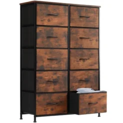 FURNIinspire Dressers 10 Drawer Fabric Tall Dresser Tower Closet Storage Chest Of Drawers For Bedroom Nursery, Brown, 11.8"*31.4"*45.6" -Outdoor Kitchen & Living GUEST 118def7e 712f 4708 9c42 961e24828ad8