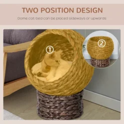 FURNIinspire Handwoven Elevated Cat Bed With Cushion & Stand,Egg Chair Shape Cat Basket Kitty House For Indoor,16.5"*13"*20.5" -Outdoor Kitchen & Living GUEST 12969cf5 88e2 419f b5bc f855c380d39b