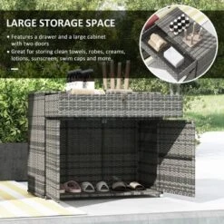 FURNIinspire Utility Storage Cabinet Outdoor Towel Rack Pool Toy Cabinet Freestanding PE Rattan Wicker Cabinet With Drawer, Grey, 40.60"*31.30"*6.90" -Outdoor Kitchen & Living GUEST 12dc02c2 b505 47ea ad03 2d44fff61d21