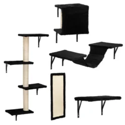 FURNIinspire Pet Tower Cat Wall Shelves, Wall Mounted Cat Climber Set Of 5, Floating Cat Perches, Cat Furniture, Black, 19.75"*8"*38.25" -Outdoor Kitchen & Living GUEST 1453eed1 895c 423c 9f57 a689d47107dc