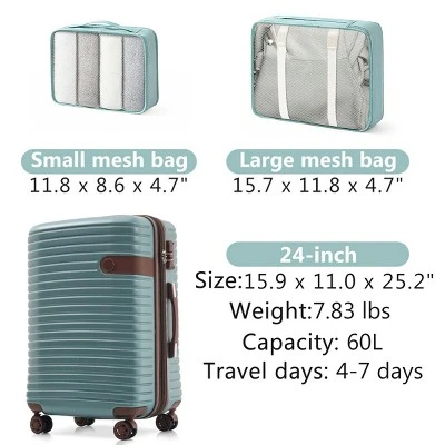 FURNIinspire Bag And Luggage Sets 24 Inch Luggage Set, Lightweight Checked Suitcase With 2 Mesh Bag Travel Business, Blue, 11"*15.9"*25.2" 4 FURNIinspire Bag And Luggage Sets 24 Inch Luggage Set, Lightweight Checked Suitcase With 2 Mesh Bag Travel Business, Blue, 11"*15.9"*25.2" - Image 2