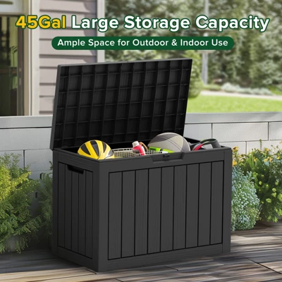 FURNIinspire Deck Boxes 45 Gallon Deck Box, Waterproof Storage Bin For Outdoor And Indoor, Storage Deck Box, All Weather Use, Black, 17“*31”*22“ 5 FURNIinspire Deck Boxes 45 Gallon Deck Box, Waterproof Storage Bin For Outdoor And Indoor, Storage Deck Box, All Weather Use, Black, 17“*31”*22“ - Image 3