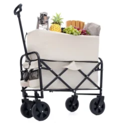 FURNIinspire Outdoor Serving Carts Minimeetall Extention Collapsible Foldable Wagon Cart For Camping Shopping 225lbs, Beige, 25.98"*17.32"*37.4" -Outdoor Kitchen & Living GUEST 156dff5c edd0 466c 961e 1b1e6988e98e