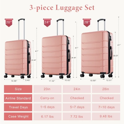 FURNIinspire Bag And Luggage Sets 20/24/28 Inch 3PCS Hard Shell Roller Suitcase Set Expandable Travel Luggage With Spinner Wheels, Pink 4 FURNIinspire Bag And Luggage Sets 20/24/28 Inch 3PCS Hard Shell Roller Suitcase Set Expandable Travel Luggage With Spinner Wheels, Pink - Image 2
