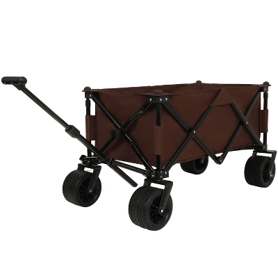 FURNIinspire Wheelbarrows And Lawn Carts Utility Park Garden Cart, Heavy Duty Garden Cart Folding Camping Cart, Brown, 37.8"*21.65"*34.33" 6 FURNIinspire Wheelbarrows And Lawn Carts Utility Park Garden Cart, Heavy Duty Garden Cart Folding Camping Cart, Brown, 37.8"*21.65"*34.33" - Image 4