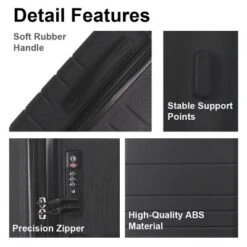 FURNIinspire Bag And Luggage Sets 3 Piece Travel Hard Shell Luggage, Lightweight Rolling Suitcases With Wheels, Black , 20.87"*11.61"*30.31"