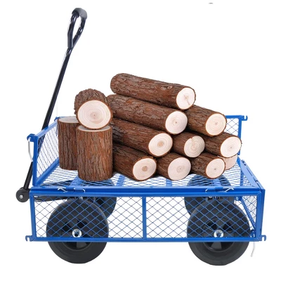 FURNIinspire Wheelbarrows And Lawn Carts Garden Utility Cart Wagon, Foldable Steel Transport Cart For Firewood, Yard Work, Blue, 37“*19"*40" 3 FURNIinspire Wheelbarrows And Lawn Carts Garden Utility Cart Wagon, Foldable Steel Transport Cart For Firewood, Yard Work, Blue, 37“*19"*40"