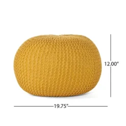 FURNIinspire Ottomans And Benches Knitted Cotton Round Pouf With Textured Simple Fashion Elegant Design For Modern Living, Yellow, 20"*20"*14" -Outdoor Kitchen & Living GUEST 1bec91cf d5bc 4b86 9740 9a0064ee4663