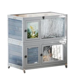 FURNIinspire Pet Crates And Houses Deluxe Two Story Rabbit Hutch With Slip Proof Ramps And Removable Trays, Grey, 35.4"*19.7"*36.6" 11 FURNIinspire Pet Crates And Houses Deluxe Two Story Rabbit Hutch With Slip Proof Ramps And Removable Trays, Grey, 35.4"*19.7"*36.6" -Outdoor Kitchen & Living GUEST 1c4057fe 19cd 48c5 b8c1 be2766de6251