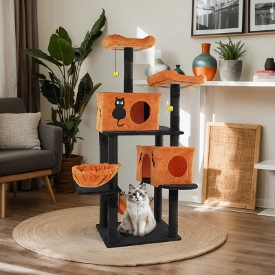 FURNIinspire Pet Tower Halloween Tall Cat Tree Cute Large Cat Tower Stand Multi-Level Cat Activities Furniture Indoor, Orange, 23.23"*17.27"*60.45" 5 FURNIinspire Pet Tower Halloween Tall Cat Tree Cute Large Cat Tower Stand Multi-Level Cat Activities Furniture Indoor, Orange, 23.23"*17.27"*60.45" - Image 3