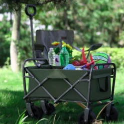 FURNIinspire Outdoor Serving Carts Collapsible Foldable Wagon Cart Beach Wagon Utility Wagon Grocery Cart Camping, Green, 26.62"*15.55"*30.07" -Outdoor Kitchen & Living GUEST 1c8a8cdd b613 4f7e 84a8 e3b327fea7d1
