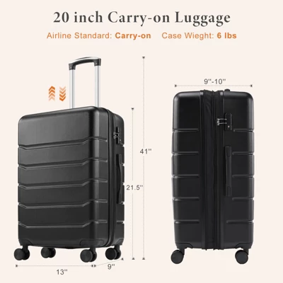 FURNIinspire Luggage 20 Inch Luggage Expandable Hardside Suitcase, Abs Durable Lightweight Travel Luggage With TSA Lock, Black , 9"*13"*21.5" 4 FURNIinspire Luggage 20 Inch Luggage Expandable Hardside Suitcase, Abs Durable Lightweight Travel Luggage With TSA Lock, Black , 9"*13"*21.5" - Image 2