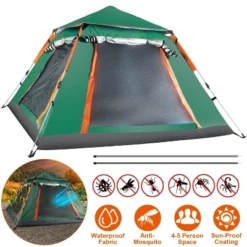 FURNIinspire Camping Tents Outdoor Tent Pop-Up Waterproof Camping Tent, Family Tents For Camping With Nets Windows, Green, 84.65"*84.65"*53.54" -Outdoor Kitchen & Living GUEST 1d19b034 d99e 4ab7 bb93 8a0e4f1ba2f8