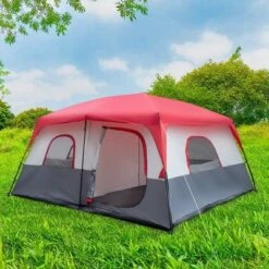 FURNIinspire Camping Tents Large Family Tent For Outdoors, Hiking, Picnic, Beach, Red And White Sun Shelter Tent, Multicolored, 169.2"*169.2"*82.6" -Outdoor Kitchen & Living GUEST 1d7fad0e 3b73 4da7 ac24 1490be321b74