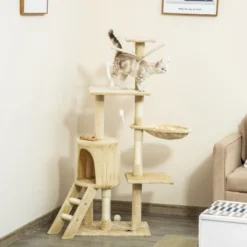 FURNIinspire Pet Tower Interactive Cat Condo Tower Activity Tree House, Pet Tower, Cat Tree Cat Playhouse, Cat Climbers, Beige, 19.78"*13.75"*52.75" -Outdoor Kitchen & Living GUEST 1df569a7 c88c 46b0 b615 6d8b04d141e2