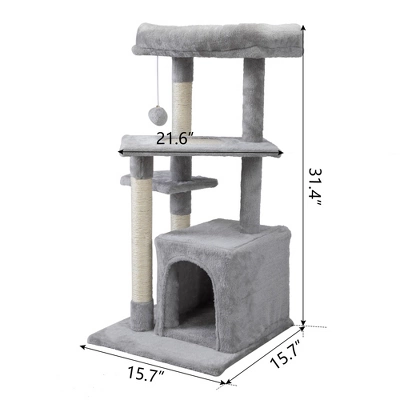 FURNIinspire Pet Tower Double Level Cat Tree Stand, Pet Tower Pet Furniture Kittens Activity Tower, Kitty Pet Play House, Gray, 15.7"*15.7"*31.4" 4 FURNIinspire Pet Tower Double Level Cat Tree Stand, Pet Tower Pet Furniture Kittens Activity Tower, Kitty Pet Play House, Gray, 15.7"*15.7"*31.4" - Image 2