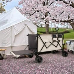 FURNIinspire Outdoor Serving Carts Outdoor Cart, Outdoor Carts With Wheels, Extra Long Beach Cart Outdoor Utility Cart, Beige, 35.43"*22.83"*43.34" -Outdoor Kitchen & Living GUEST 1e956acf 57f9 46da be6e cf04f96a878e