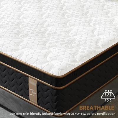 FURNIinspire Mattresses 10 Inch King Size Plush Hybrid Mattress With Encased Coils Gel Memory Foam, Fiberglass-Free, Black, 80"*76"*10" 4 FURNIinspire Mattresses 10 Inch King Size Plush Hybrid Mattress With Encased Coils Gel Memory Foam, Fiberglass-Free, Black, 80"*76"*10" - Image 3