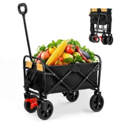 FURNIinspire Wheelbarrows And Lawn Carts Folding Wagon Garden Cart, Lawn Cart With Solid Wheels And Handle, Black And Orange, 30“*15"*36" -Outdoor Kitchen & Living GUEST 1efc60d6 cf99 4172 b3d1 ba47d70342ff