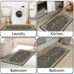 FURNIinspire Floor Mats Home 3 Piece Kitchen Rug Machine Washable Floor Mat For Living Room, Vintage Carpet, Non Slip, Grey, 60"*20" -Outdoor Kitchen & Living GUEST 1f711657 9a66 46b7 b355 b1f5bde5197b