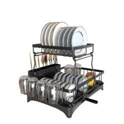 FURNIinspire Kitchen Racks 2 Tier Dish Rack Stainless Steel Dish Drying Rack Detachable Dish Drainers With Utensil Holder, Black, 16.6"*11.9"*13.3" -Outdoor Kitchen & Living GUEST 202e0c7b 6556 497b 8f81 67a168131092