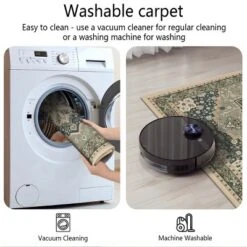 FURNIinspire Floor Mats Home 3 Piece Kitchen Rug Machine Washable Floor Mat For Living Room, Vintage Carpet, Non Slip, Green, 60"*20" -Outdoor Kitchen & Living GUEST 20415a73 2be0 48fb 9650 87979ff6052d