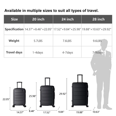 FURNIinspire Bag And Luggage Sets Hard Shell 3 Piece Suitcase Set, Travel Luggage Business Suitcases With Wheels, Black, 19.88"*10.63"*29.92" 4 FURNIinspire Bag And Luggage Sets Hard Shell 3 Piece Suitcase Set, Travel Luggage Business Suitcases With Wheels, Black, 19.88"*10.63"*29.92" - Image 2