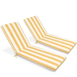 FURNIinspire Outdoor Seat Cushions 2pcs Outdoor Cushion Set Replacement, Yellow And White Stripes Seat Cushion, Multicolored, 74.4"*22.05"*2.8" -Outdoor Kitchen & Living GUEST 21583119 0989 4f28 85b4 96f03d2a1acd