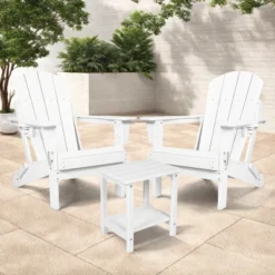 FURNIinspire Patio Seating Sets Folding Adirondack Chairs With Side Table, 3-Piece Rocking Chairs Set With Wood Texture, White, 30“*28”*35“ 10 FURNIinspire Patio Seating Sets Folding Adirondack Chairs With Side Table, 3-Piece Rocking Chairs Set With Wood Texture, White, 30“*28”*35“ -Outdoor Kitchen & Living GUEST 22600230 bfc2 4cc3 bcfd b4f747b747af