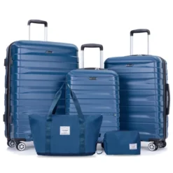 FURNIinspire Bag And Luggage Sets 5 Piece Expandable Hard Shell Suitcase Set Stylish Rolling Travel Luggage For Family, Blue, 20.28"*11.42"*30.31" -Outdoor Kitchen & Living GUEST 22875ad4 5568 4016 a77f 93029c7a1a5a
