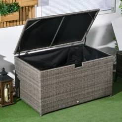 FURNIinspire Utility Storage Cabinet 113 Gallon Deck Box Rattan Outdoor Storage Box Waterproof Storage Container For Indoor, Grey, 47.2"*6.70"*30.7" -Outdoor Kitchen & Living GUEST 22ae53fa a281 49a2 8255 6afad9084526
